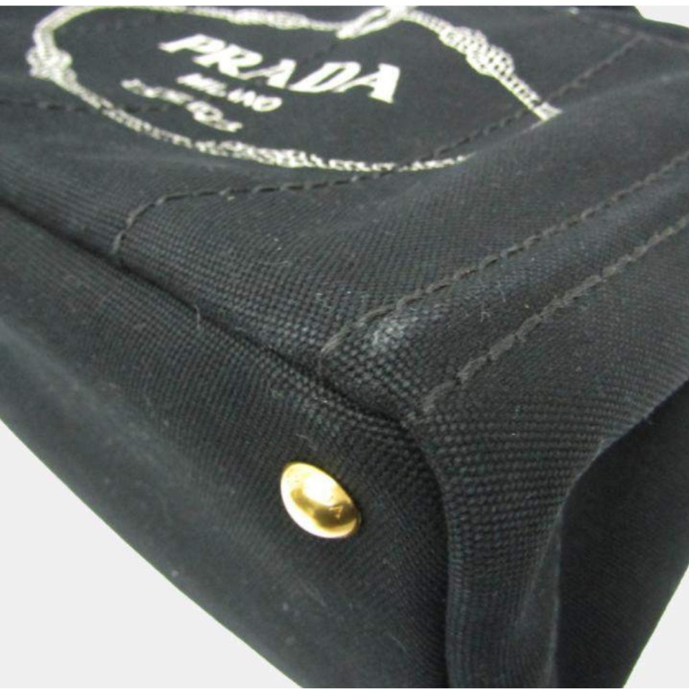 Prada Canapa Black Tote with front Embroidered Brand Logo w/  Authenticity card - Picture 8 of 16